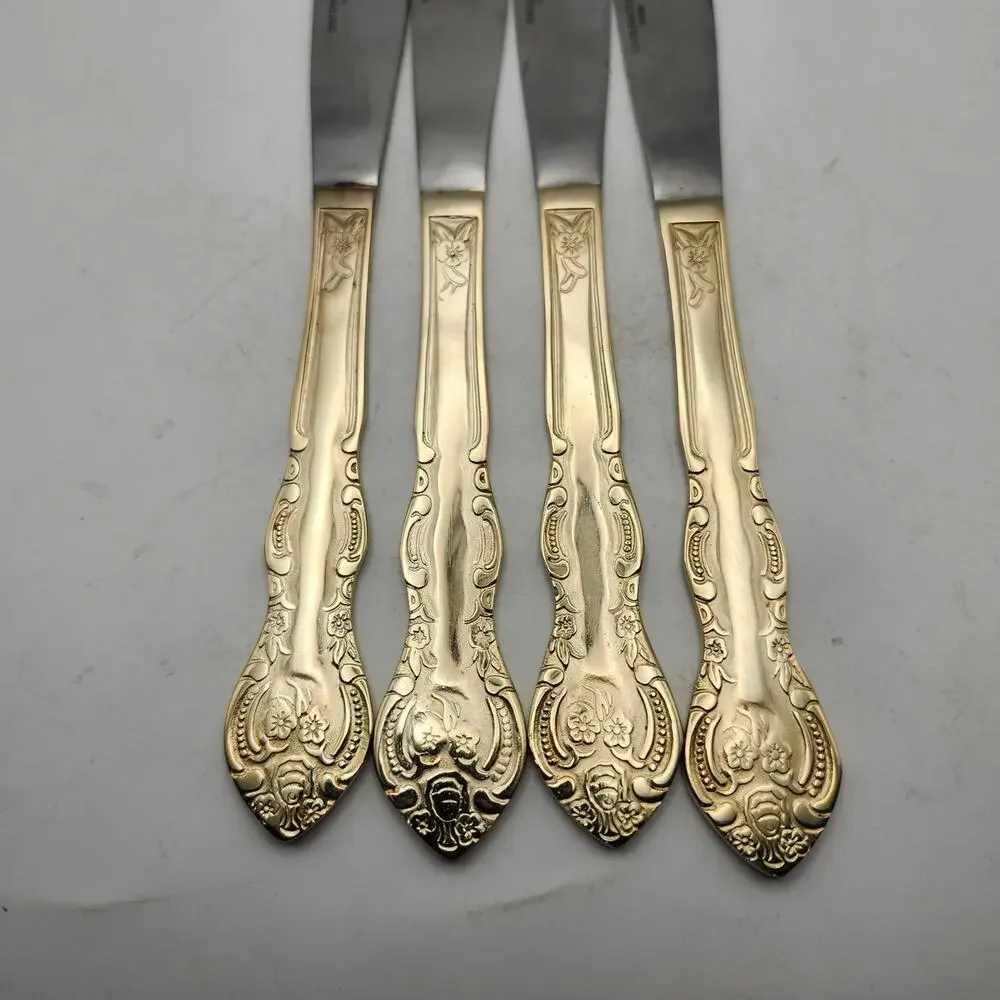 International San Marcos Gold Electroplate Flatware 8.75 Dinner Knives Lot of 4
